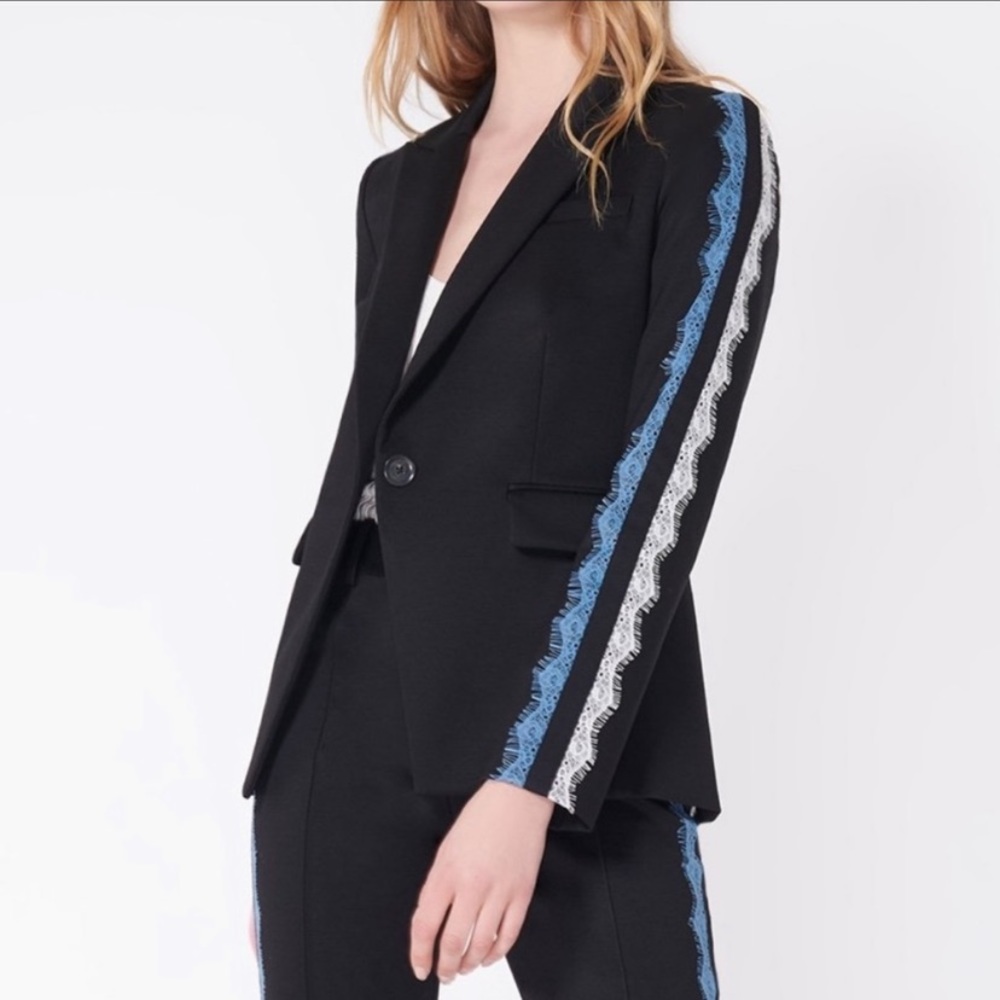 Veronica Beard Black Blazer with Blue and White Accents